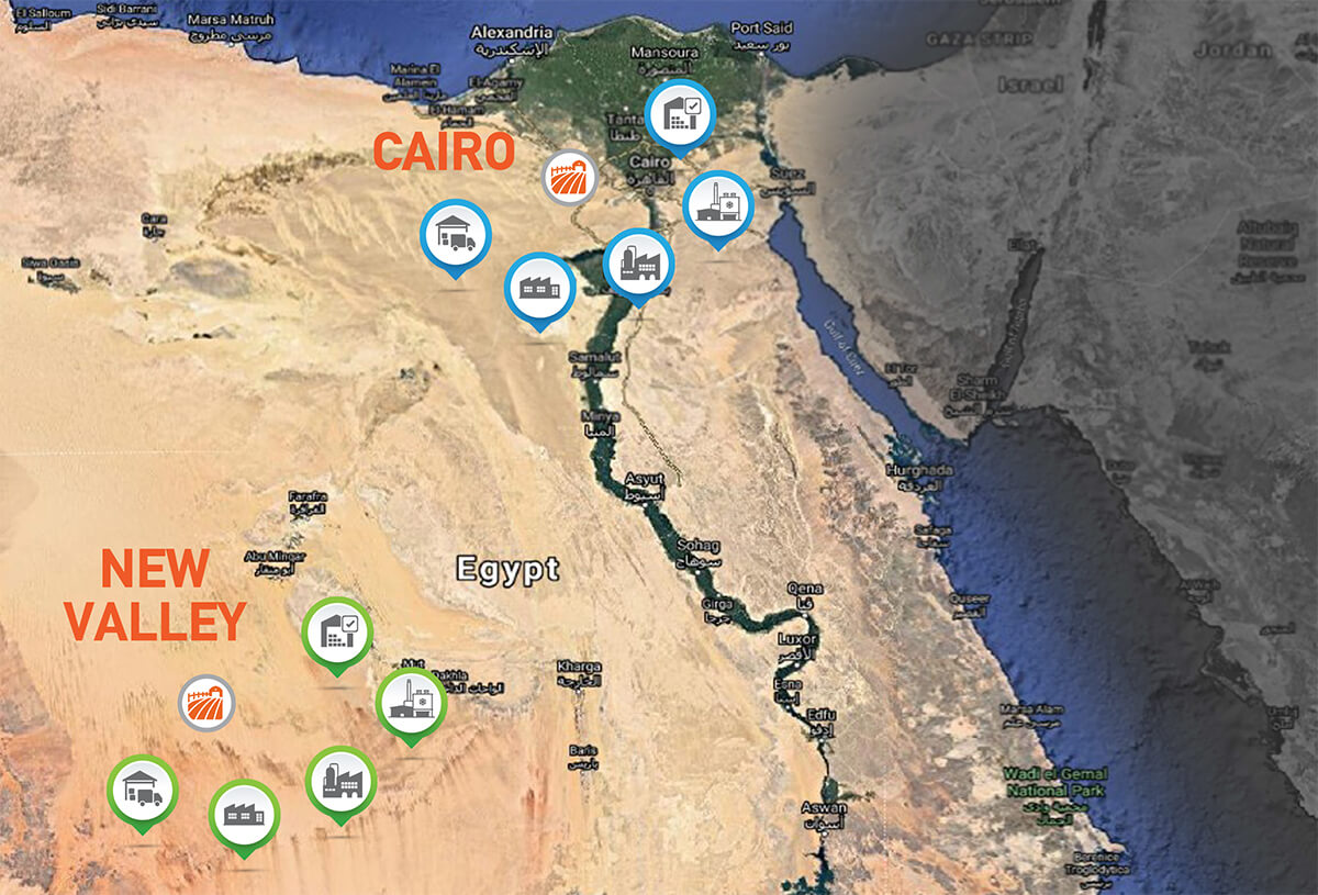 Map of New Valley and Cairo infrastructures